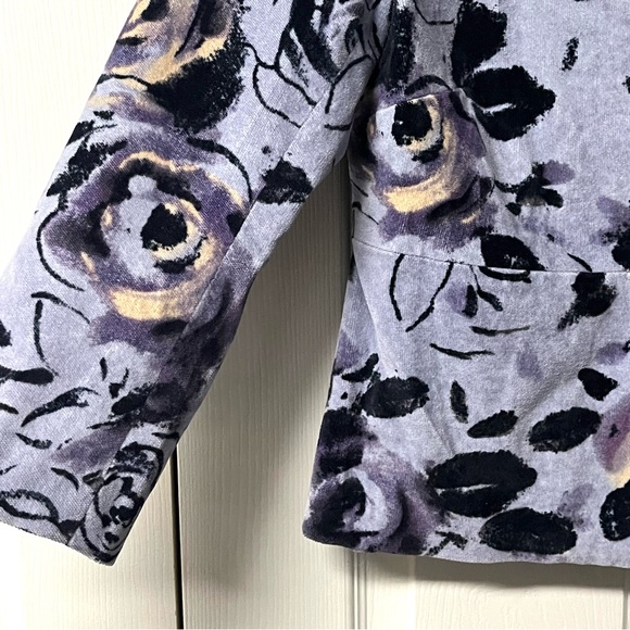 Anthropologie Odille Periwinkle Blue Purple Floral Velour Velvet Lined Jacket - Picture 4 of 16